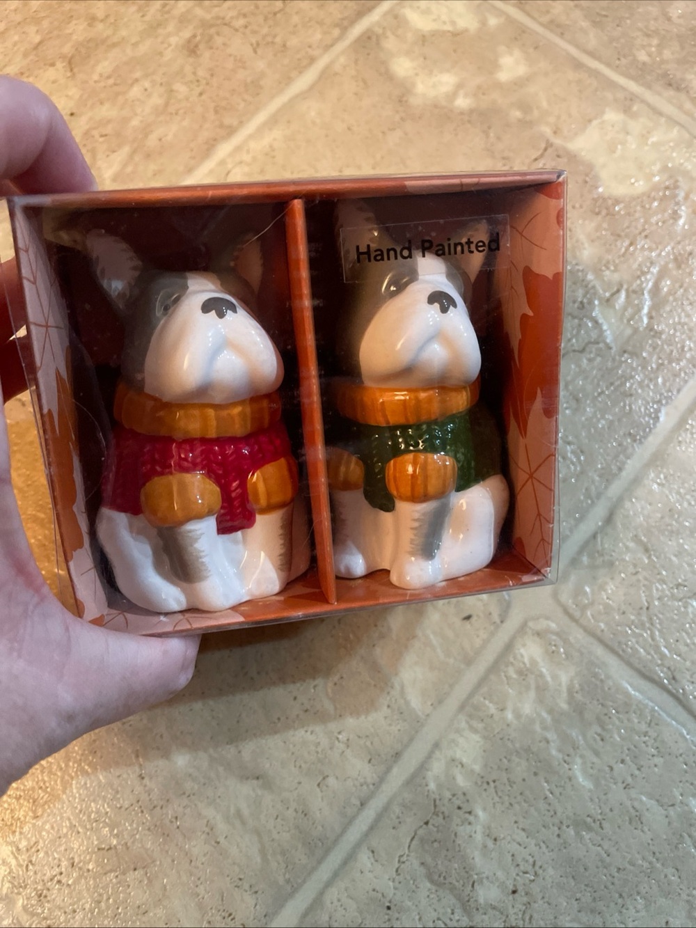 KOHL'S BULLDOG SALT AND PEPPER SHAKER SET Celebrate Fall Together 3 inch tall